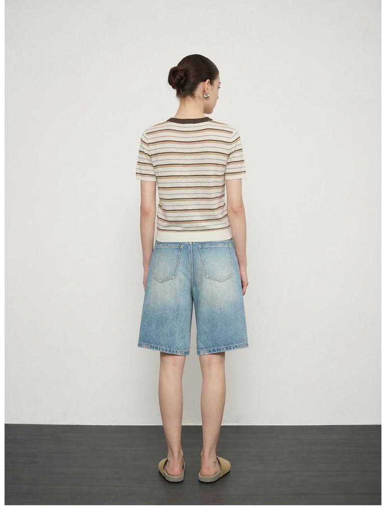 JOCORBEI Retro Ripped Cotton Distressed Straight Denim Shorts (Spring 2026)
