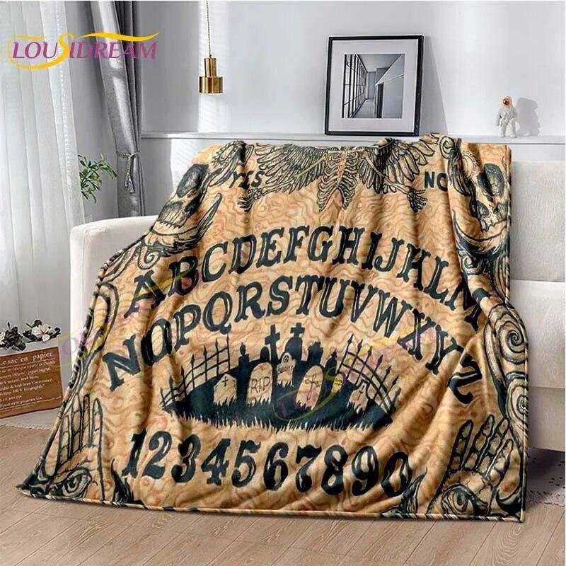 Magic Ouija Board Alphabet Blanket Witchcraft Pentagon Blanket for Bedroom Living Room Sofa Gothic Ouija Hand Flannel Blanket