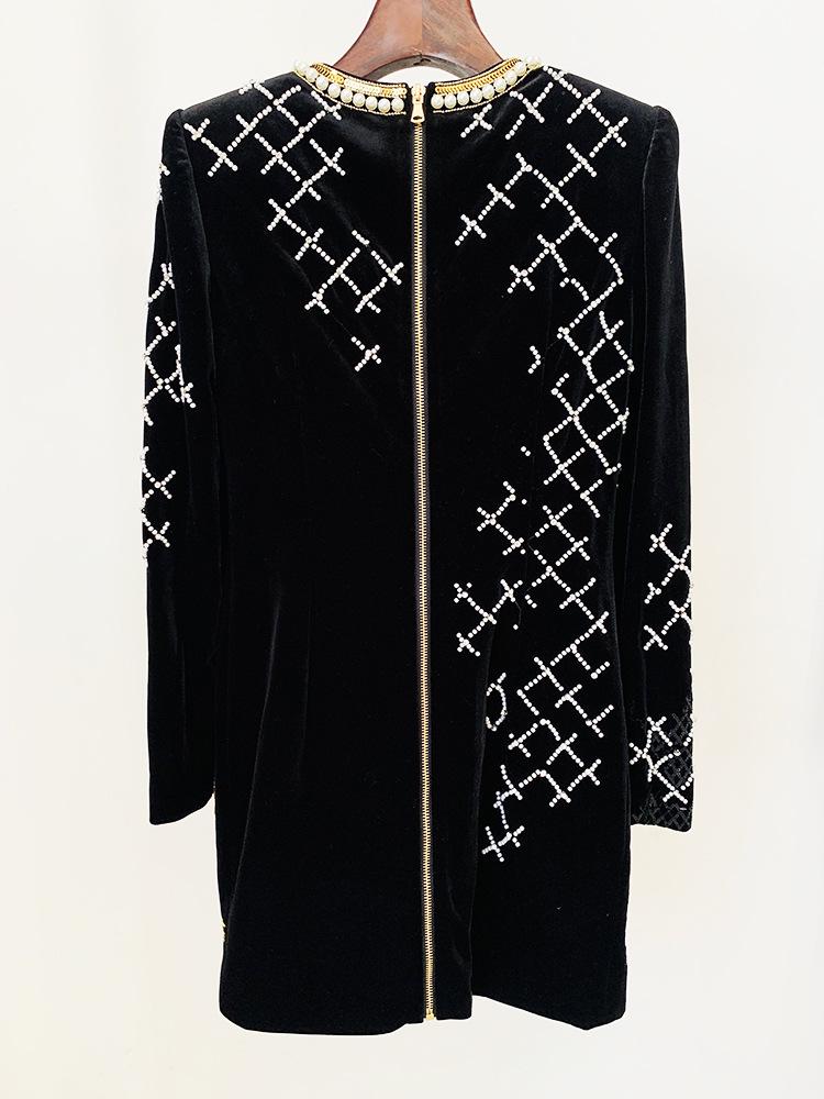 2025 Gold Velvet Long-Sleeve Dress with European & American Heavy Embroidery, Sequins, and Beaded Details