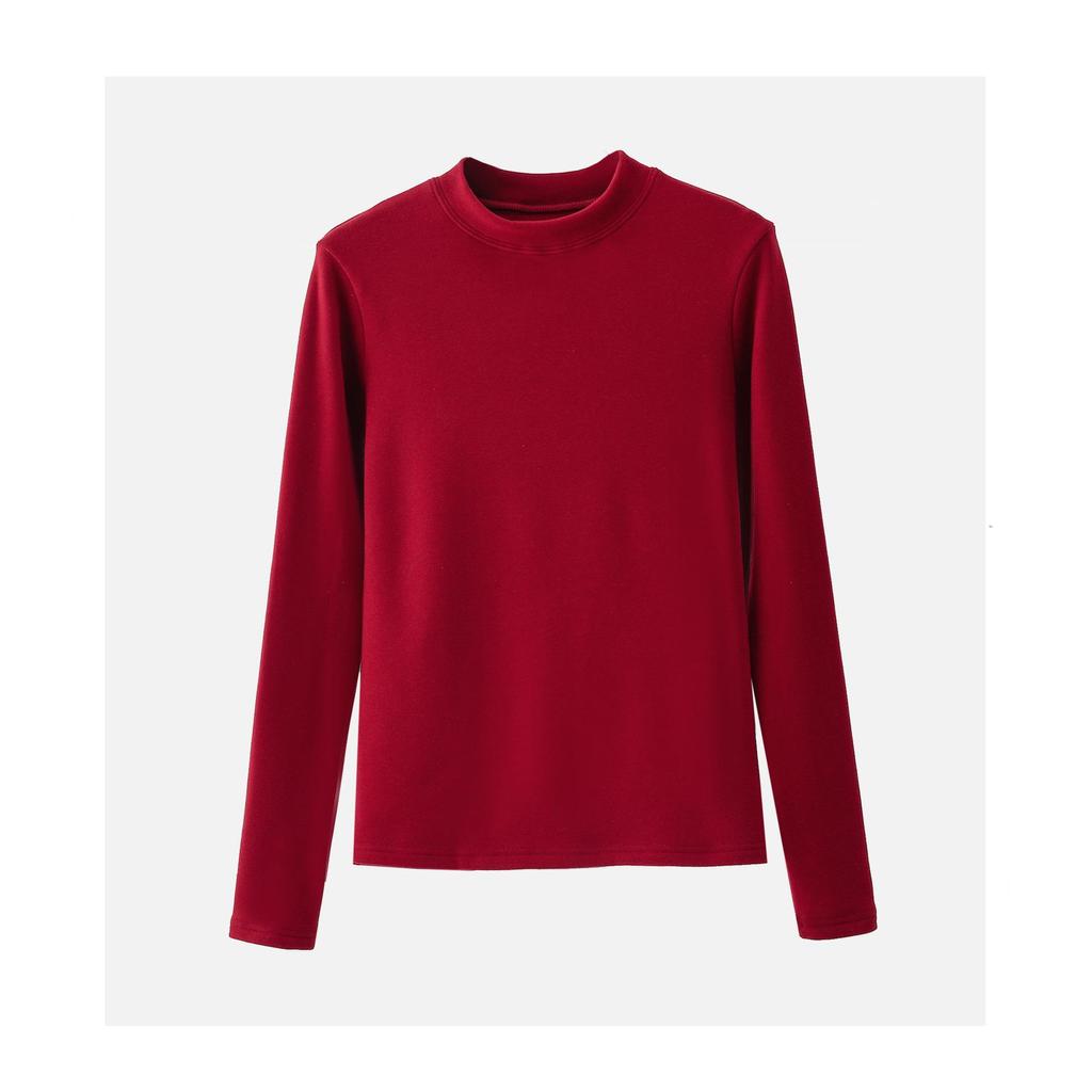 Haut d'automne/hiver en velours à col montant et manches longues, coupe slim pour femme