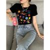 Black Short-sleeved T-shirt for Women's Summer New Retro Slim Fit Short Printed Top