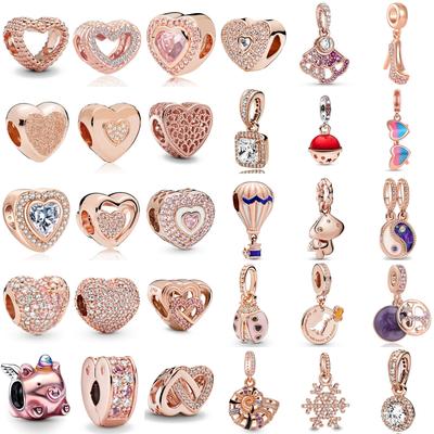 925 Silver Rose Gold Snowflake Pendant Beads for DIY Charms Bracelet Women Jewelry