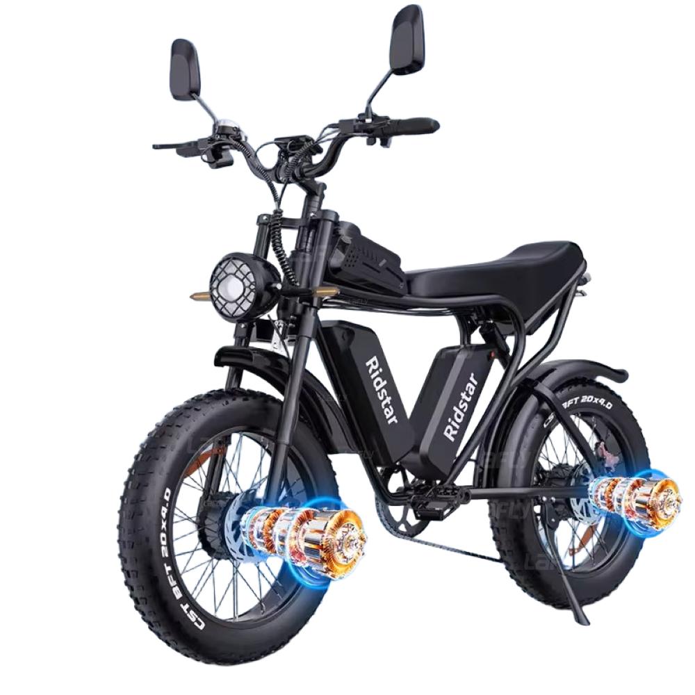 Rower Elektryczny Ridstar Q20 Podwójny Silnik 2000W Bateria Litowa 52V40AH Górska Motocykl Elektryczny Rower Elektryczny 20*4.0 Grube Opony E-bike