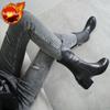 Footwear Black Shoes For Women Half High Ladies Boots Round Toe Work Mid Calf Waterproof Korean Style And Low Price Offer Goth