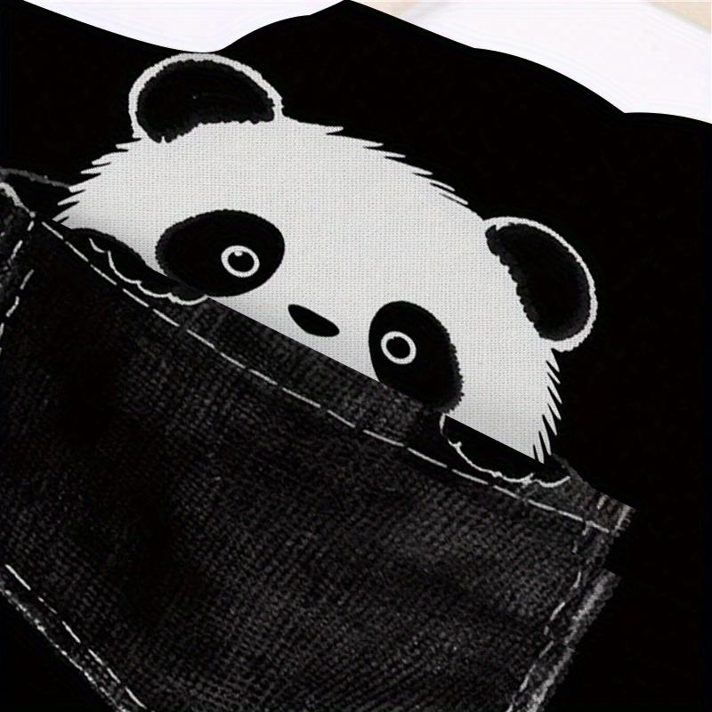 1pc Black Panda Pocket Apron Cute Animal Design Kitchen Cooking Bib for Men Women