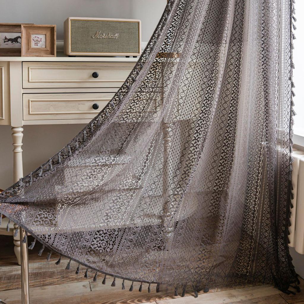 1PC Brocade Cotton Warp Knitted Craft Curtain with Tassels for Living Room Bedroom Home Decor