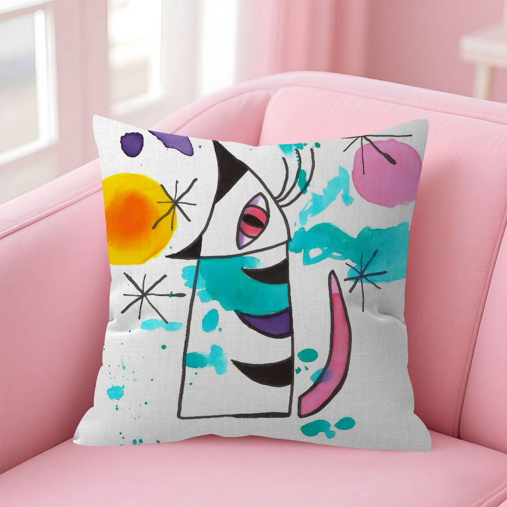 Classic painter Joan Miro Doublesided Printed pillow cover Short plush Suitable living rooms bedrooms sofas throw cushion cover