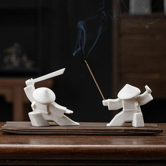 Ceramic Swordsman Incense Holder: Creative Sword-Dancing Ornament & Stick Burner Base