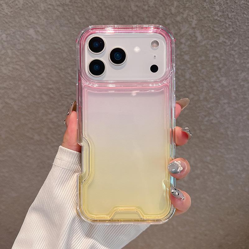 2in1 Gradient Transparent Phone Case For iPhone 17 Air 16 15 14 Plus 13 12 11 Pro Max Shockproof Bumper Hard Back Cover