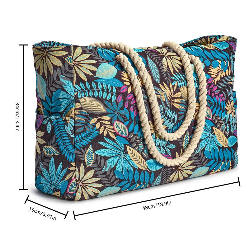 1PC Beach Bags For Women Large Canvas Beach Tote Bag Zipper Beach Bags Sandproof Swim Pool Bag Large Tote