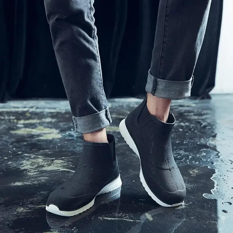 Men's Outdoor Hiking Rain Boots  Weight Rain Beach Non Slip Shoes Fishing Rain Black Work Shoes Durable Waterproof Rubber Shoes