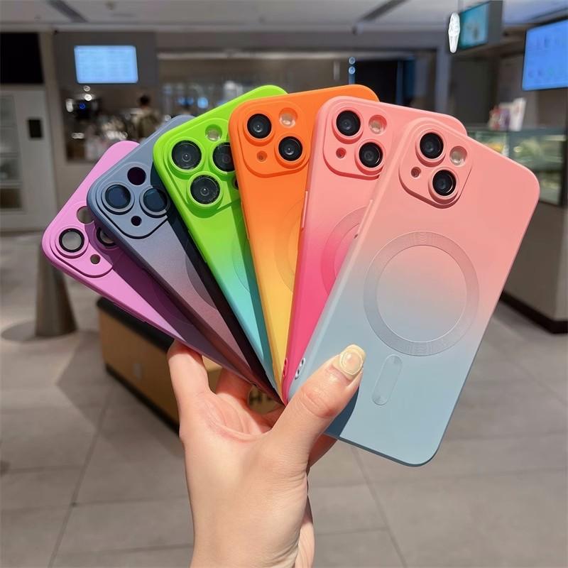 Applicable To IPhone17 Liquid Silicone Mobile Phone Protective Case Apple 16promax Gradient Magnetic Suction Full Pack Lens Film