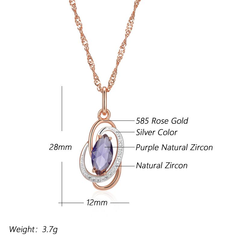 Unusual Shiny Purple Natural Zircon Pendant Necklace For Women Luxury Rose Gold Color Wedding Party Daily Fine Jewelry
