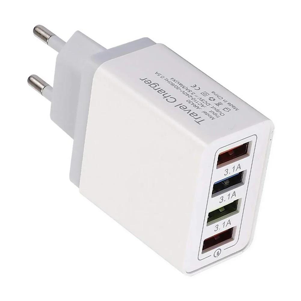 1PCS 5V USB Charger 4 Ports Fast Charging 3.1A Wall Charger For Xiaomi iPhone 15 Samsung US/EU Mobile Phone Plug Travel Charger