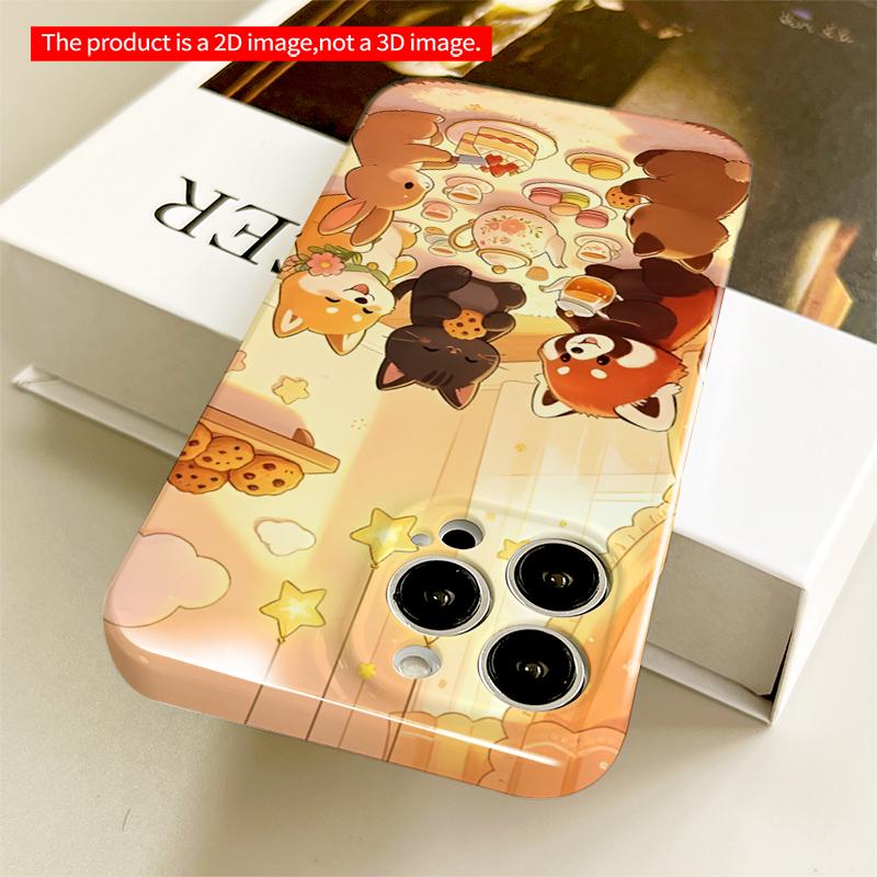 2DFlat Cute Animal Tea Party Design All inclusive film hard iPhone case, compatible with iPhone 18 Pro Max 17 16 15 14 13 12 11