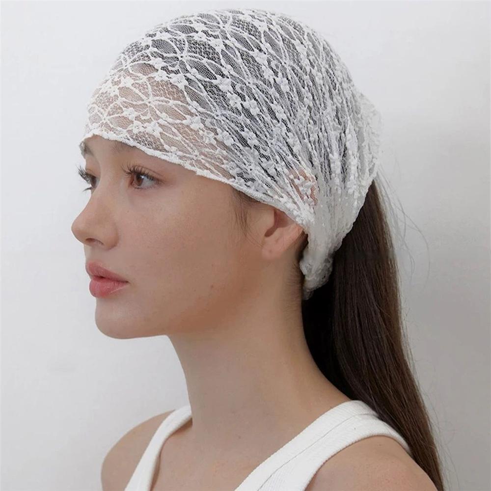

Breathable Mesh Lace Headband Spring Summer Lace Hairband Cap Elastic Hair Wrap for Women білий