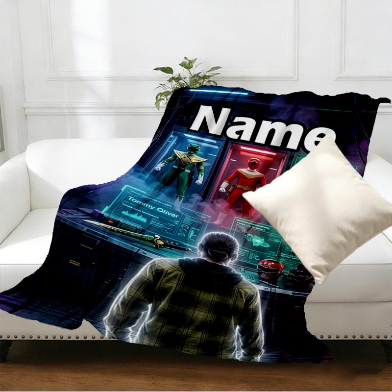 Individuell bedruckte Decken mit Namen, Mighty Morphin Power Rangers Motiv, Heimdekoration, Schlafzimmer, Sofa, Camping, Couch, Geschenke für Geburtstag Weihnachten