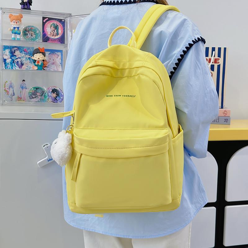 Middle School Student Schoolbag Women's Solid Color Letter Printed Backpack College Style Large Capacity Backpack