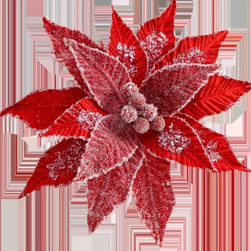 Faux Velvet Artificial Xmas Flower Large Size High-grade Festive Glitter Flower Vibrant Colors Merry Christmas Christmas Flower