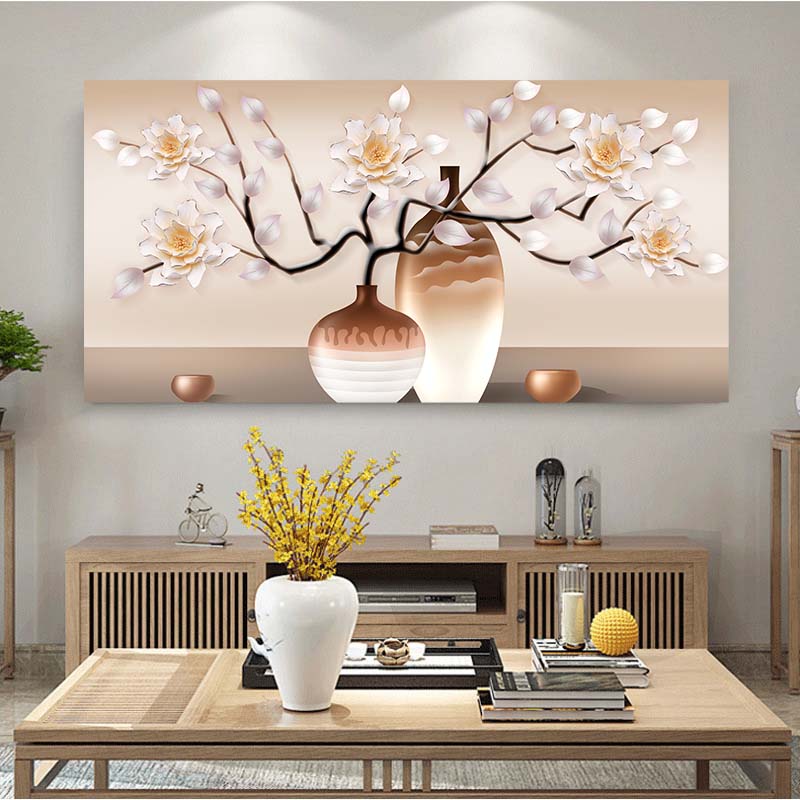 Abstraktes Goldenes Weißes Blume Leinwandgemälde Licht Luxus Wandkunst Bild Poster und Drucke für Wohnzimmer Heimdekor Kein Rahmen