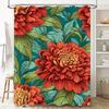 Modern Bathroom Shower Curtain with Floral Print, Waterproof Fabric for Bathtub Decorations Green, Orange (L) 70x180cm / 27.59 x