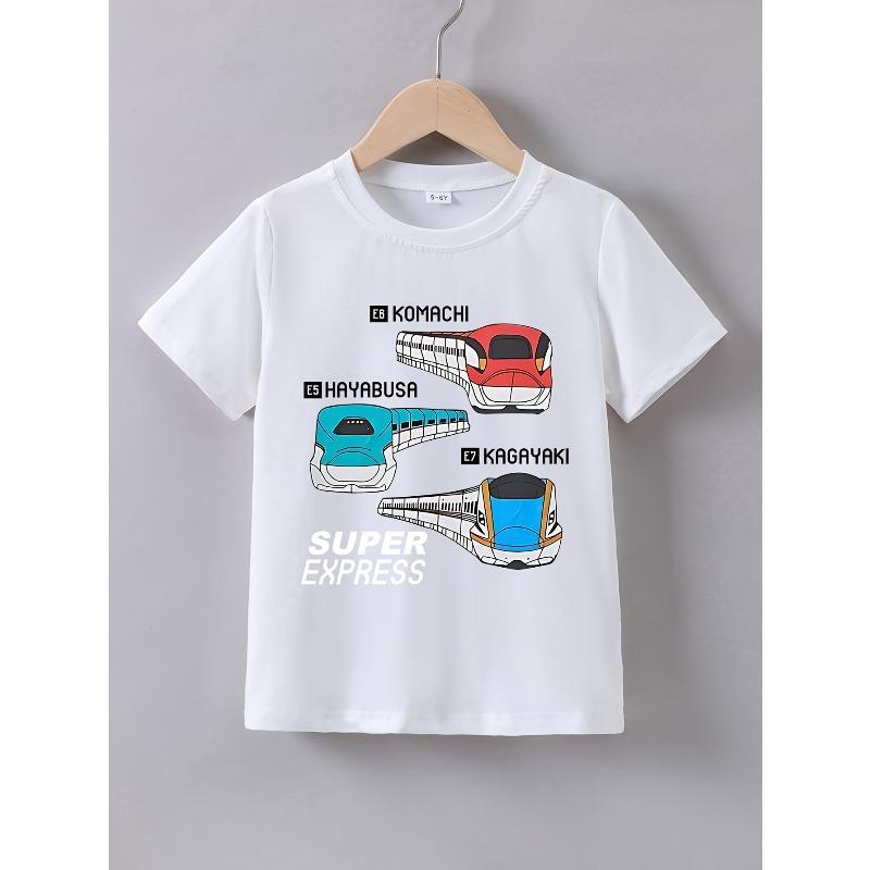 European Sizes Boys' Summer Short-Sleeve T-Shirt with a 'Speed Train' Print