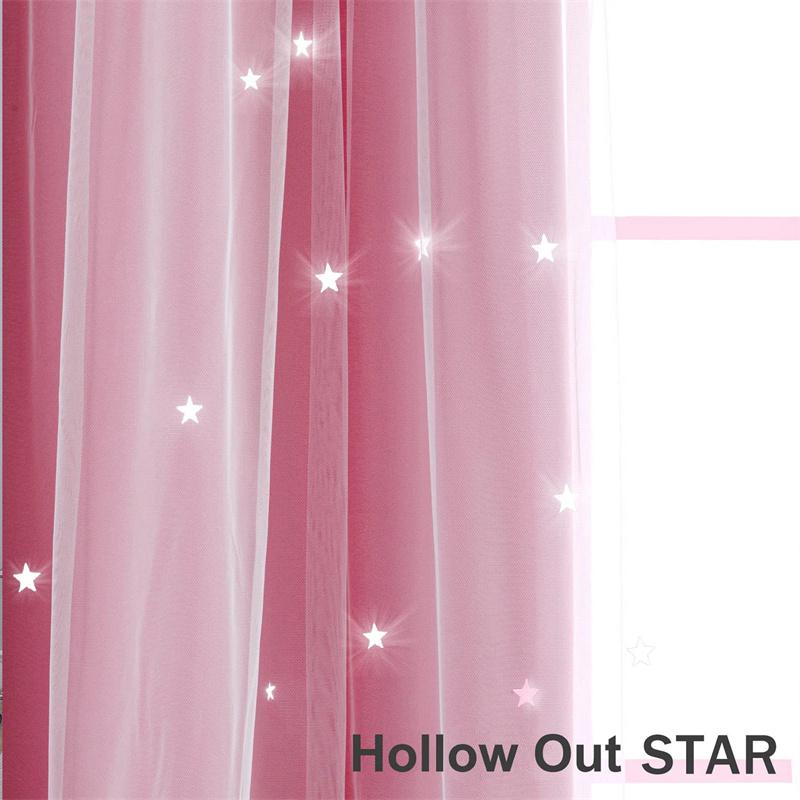 Lace Blackout Curtains Double Layer with Sheer Star Pattern Embroidery Thermal Insulated Curtain Princess Curtain Luxury Double Layer Curtains