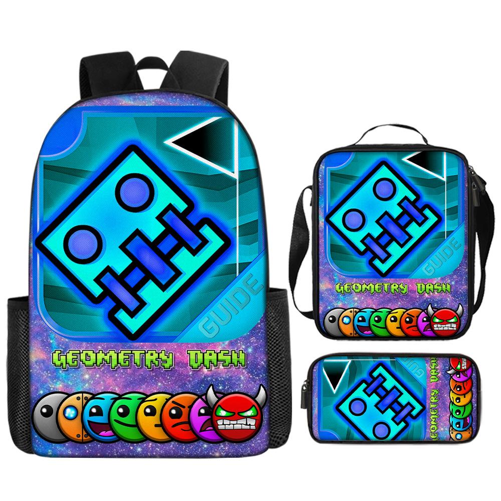 Cartoon Geometry Dash Kinder Schulrucksack mit Umhängetasche Federmäppchen Schultaschen für Jungen Mädchen Bestes Geschenk