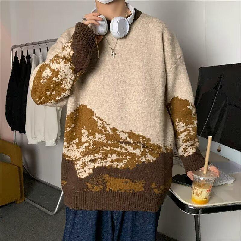 Herren Trendiger Harajuku Schneebirge Pullover – Herbst/Winter, Locker & Warm Gestrickt