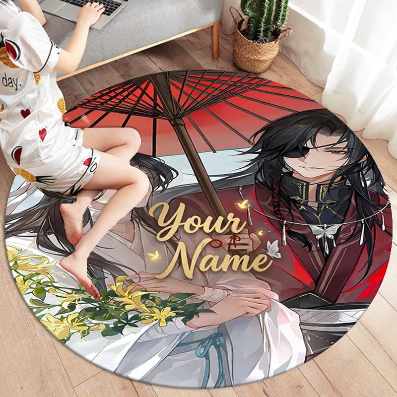 Cherry Blossom Romance Custom Name Round Area Rug Carpet Rug For Living Room Bedroom Sofa Playroom Decor Nonslip Floor Mat
