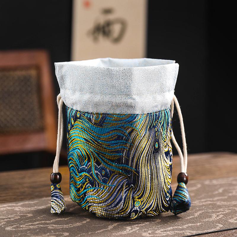 Tea Cup Storage Hand-held Cloth Bag Owner's Single Cup Silk Storage Bags Cotton Drawstring Protective Bag with Added Drawstring
