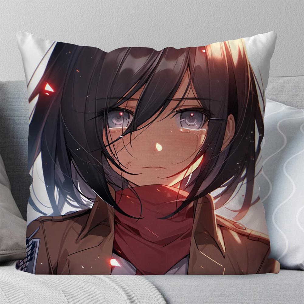 Mikasa Ackerman Anime Attack On Titan Pillow Case Square Pillow Bedroom Sofa LeisureComfortCar Living Room Home Decoration 40X40