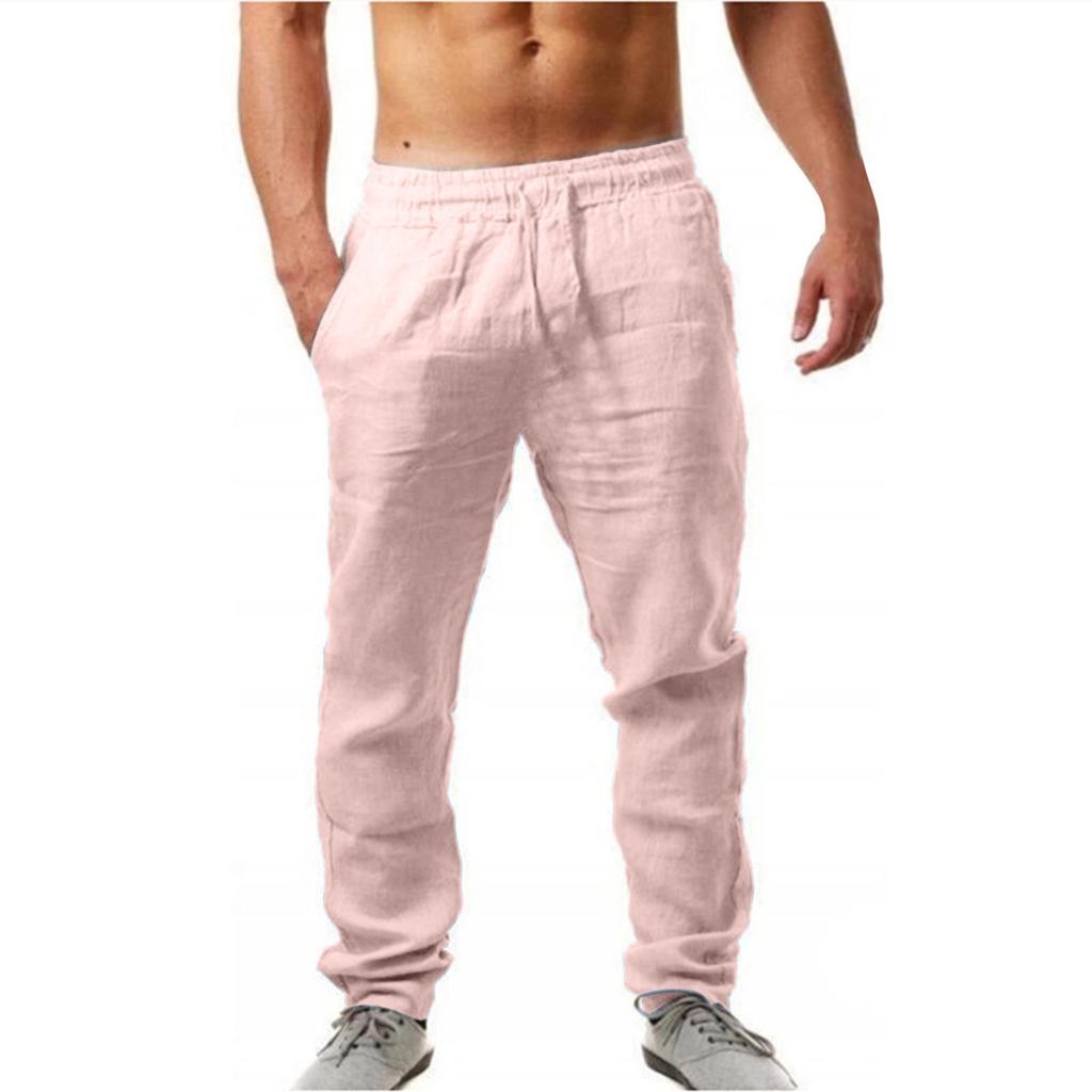 Men's Casual -color Breathable Lightweight Cotton And Linen Loose-fitting Casual Sports Pants