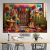 2D Mexican Fiesta Backdrop, Cinco De Mayo Cactus Guitar Photography Background