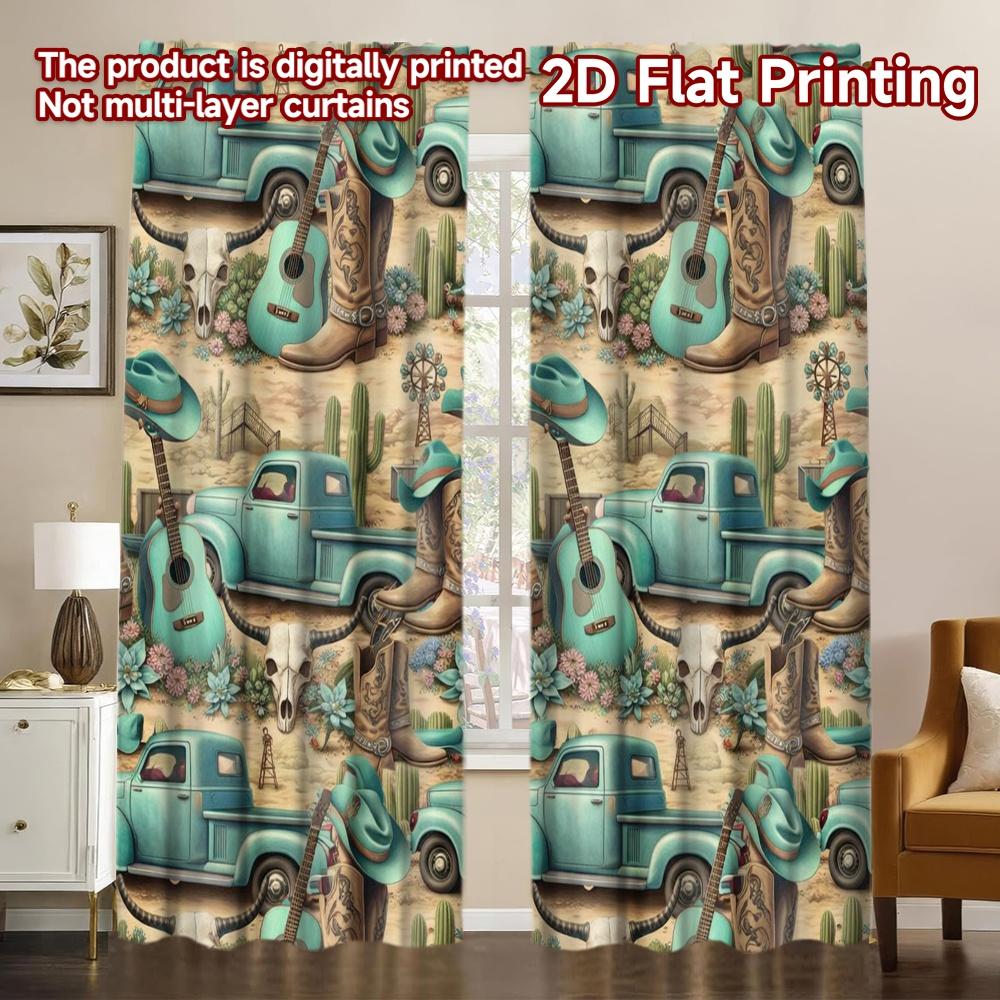 2D FLAT PRINTING 2pcs Curtains (Without Rod) Vintage Western Scene Modern Modern Curtains Versatile Durable Polyester Curtains