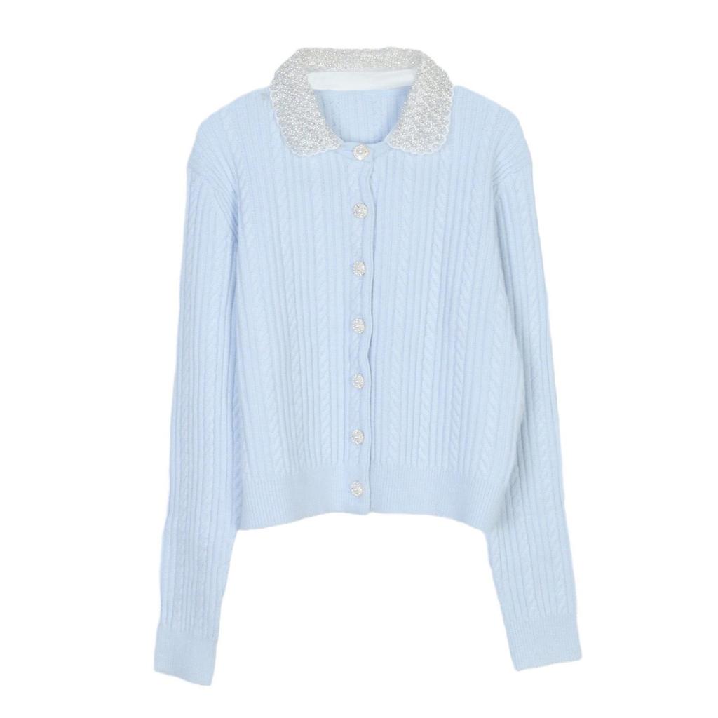 Spring/Autumn 2025 Women's Patchwork Cable Knit Cardigan with Peter Pan Collar