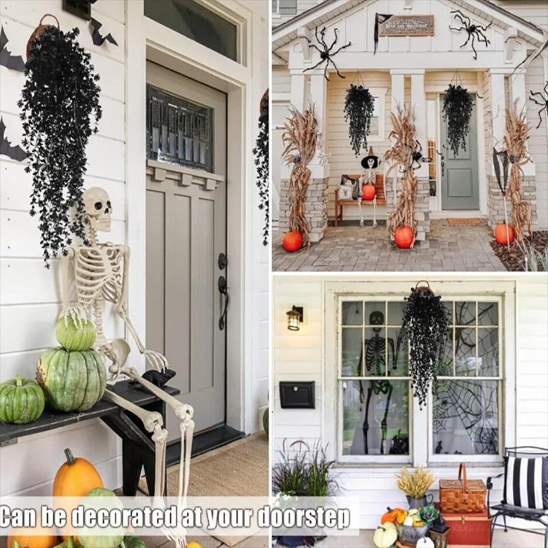 2Pcs Artificial Plants Black Vines UV-Resistant Protection Hanging Fake Plants Outdoor Indoor Home Garden Halloween Decoration