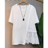 Fashion Large Size Lace Splicing Irregular Blosue Women Short Sleeved T-shirt for Women Summer New Loose Top Sweet Casual O Neck Covers White Shirts