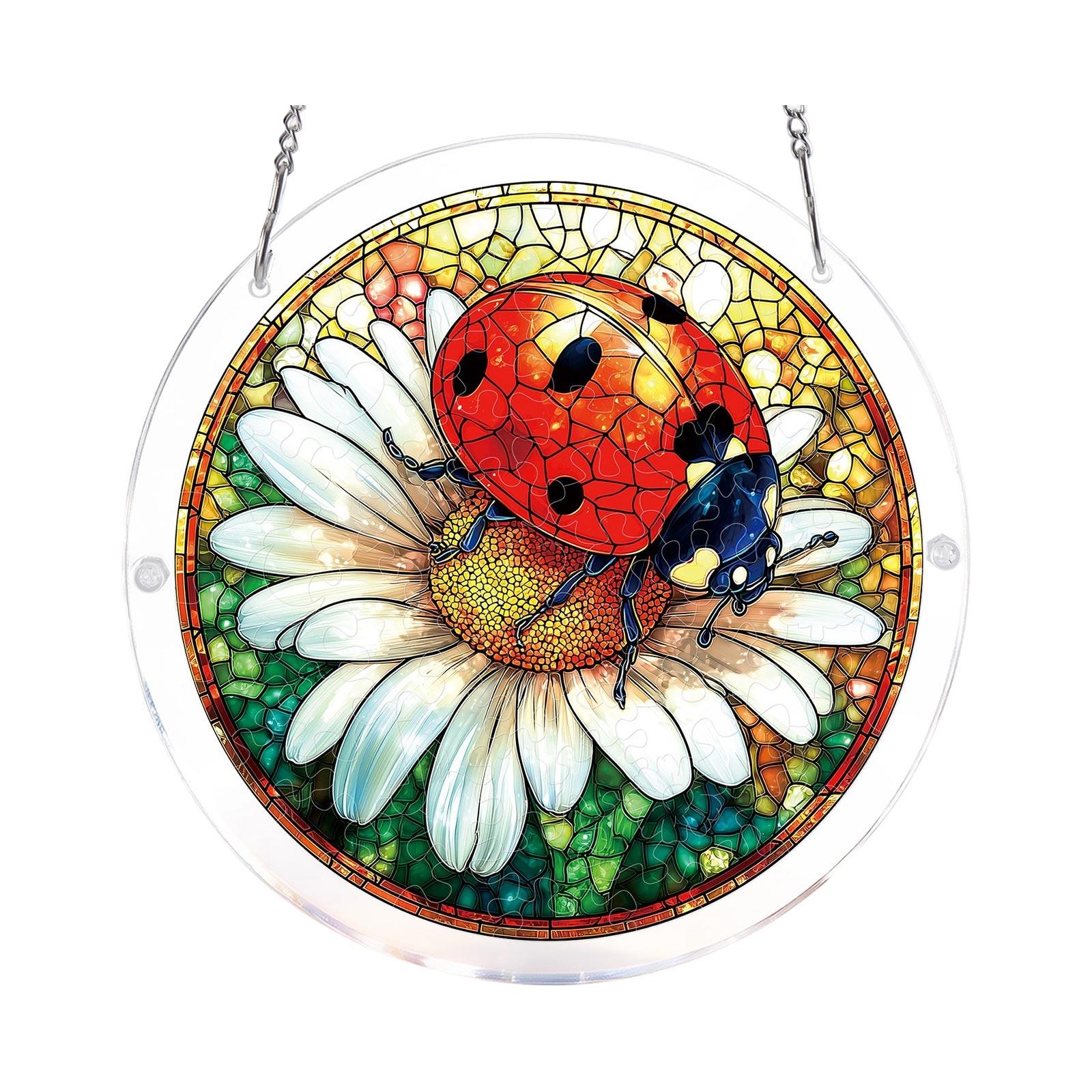 

Acrylic Suncatcher Window Hanging Ornament Floral Design Round Shape Decorative Art Panel with Chain for Indoor Use One Size