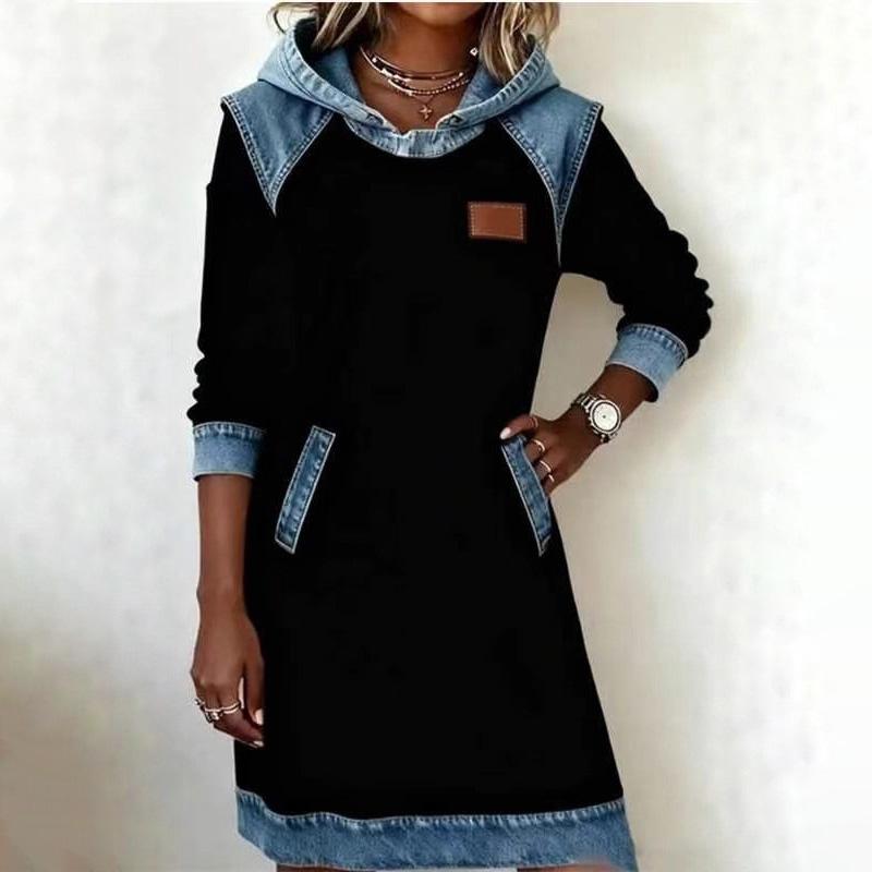 

Жіноча сукня-сорочка з відкладним коміром, печворк, суцільна, святкова, з довгим рукавом, проста вечірня сукня, повсякденна, вільна, шикарна, осінь-зима S