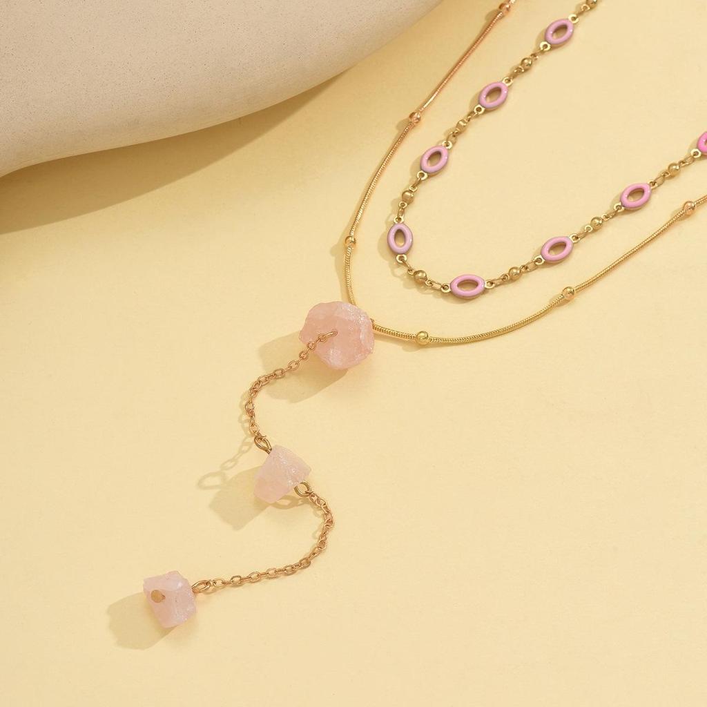 European/American Chic Multi-Layer Necklace Set: Natural Stone Beads & Alloy Clavicle Chains