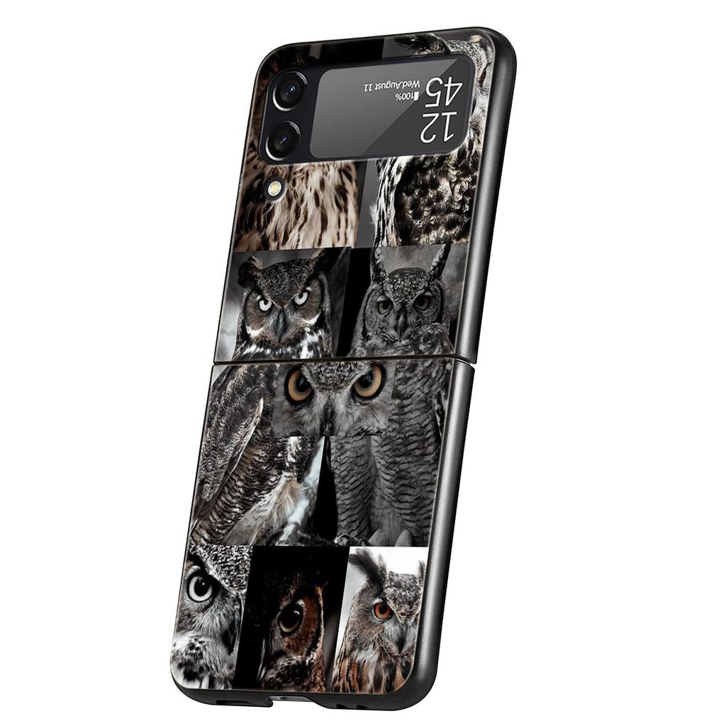 For Samsung Galaxy Z Flip 3 4 5 Hard Black Folding PC Phone Case Cartoon Girl Gifts Lovely Owl For Samsung Z Flip3 Back Cover