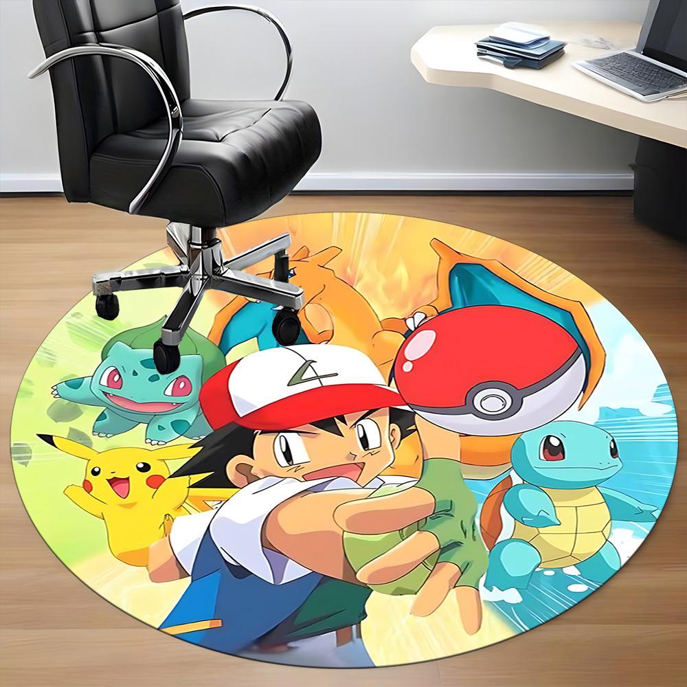 1pc Pokémon Chair Carpet for Office, Indoor Non Slip Washable Polyester Fiber Carpet,