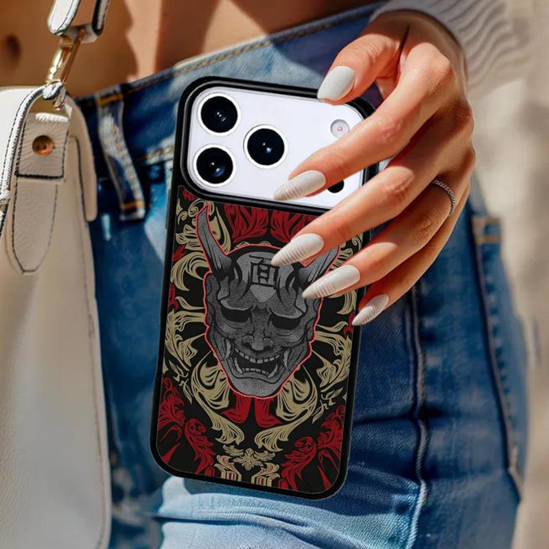 Japanese Oni Hannya Samurai Demon Mask Phone Case For iPhone 17 Air 14 15 13 12 Max Cover For Apple 14 15 16 16e 11 Pro Max Plus