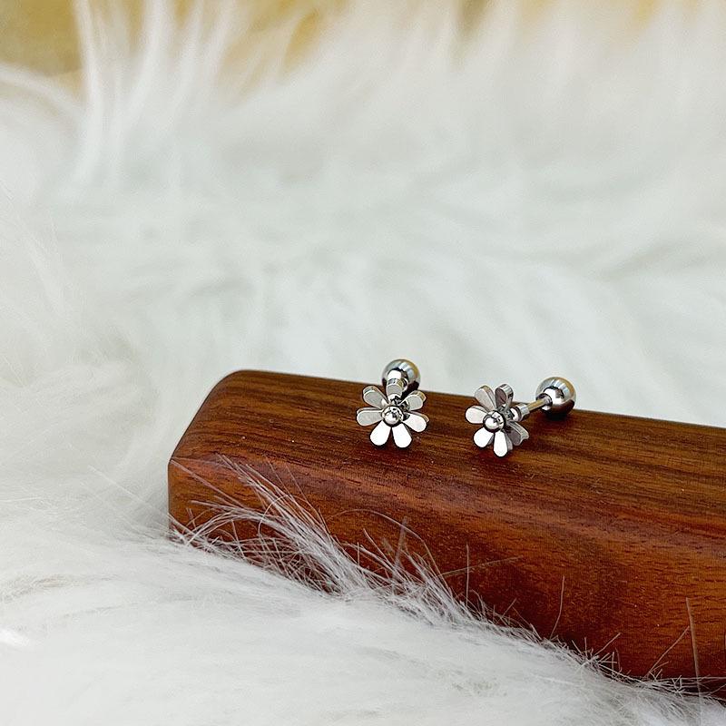 Korean Style Four-Leaf Clover Stainless Steel Ear Stud Earrings for Women