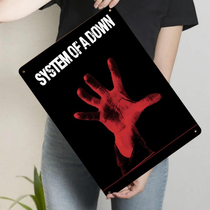 

System of a Down Band Art Metal Tin Sign Red Hand Print Music Poster Wall Decor for Fans 20x30cm（7.8x11.8inch）