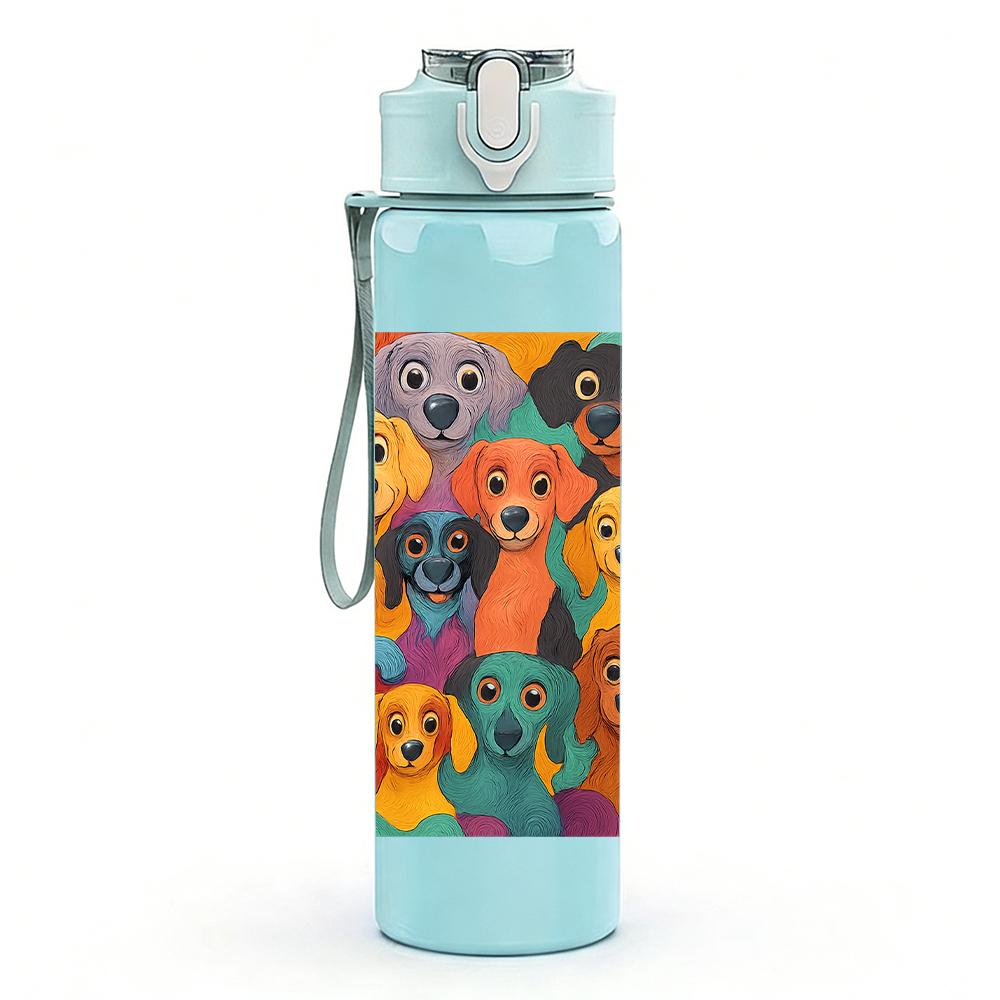 1PC Multi Breed Dog Collage 750ml Color Plastic Sports Water Bottle Leakproof Flip Straw Lid For Sports Office Home Use