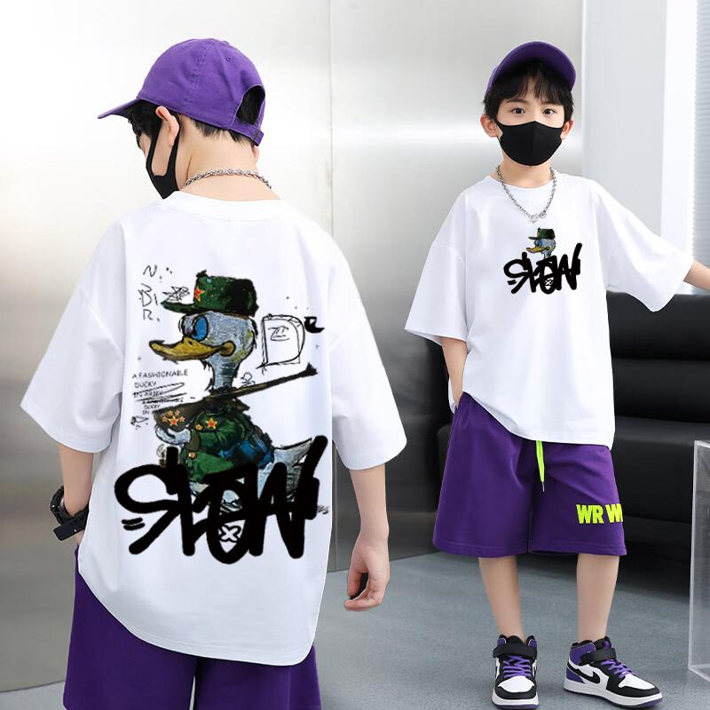Children's clothing men's clothing American cartoon duck print pattern T-shirt short sleeved T-shirt women's clothing