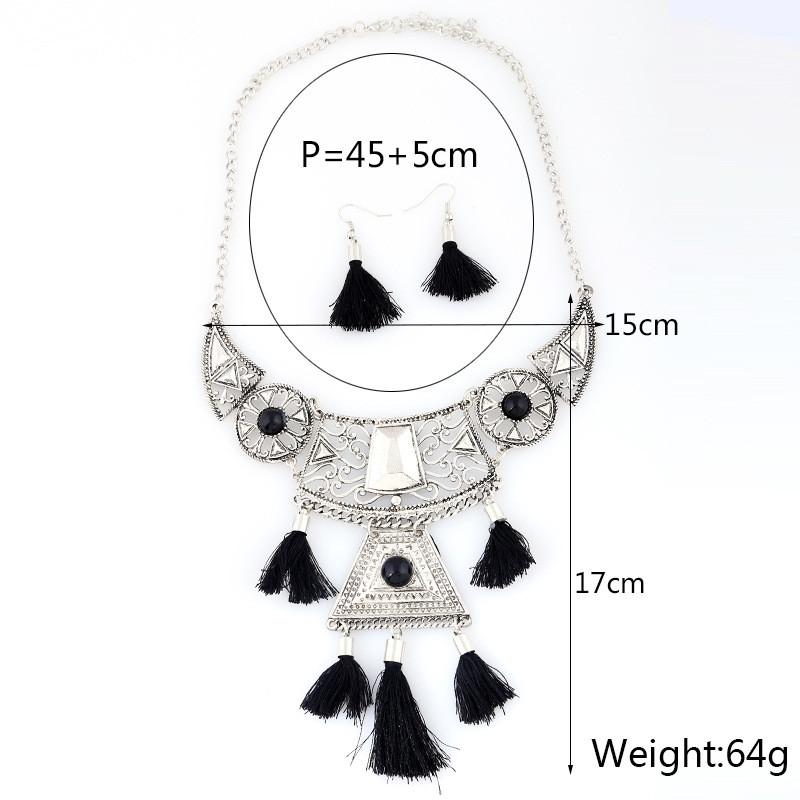 Ethnic Simulation Style Gemstone Decoration Women Necklace With Tassel Design