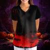 Women's Halloween Print Loose Fit V Neck Short Sleeve Scrub Top with Pockets Medical Uniform Workwear for Healthcare Professionals